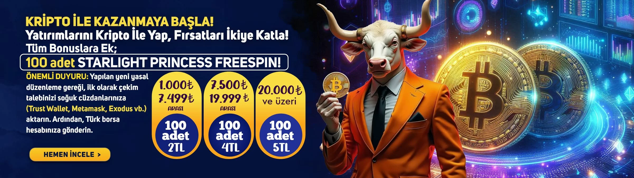 Vegabet kripto casino promosyonu: Starlight Princess için 100 freespin