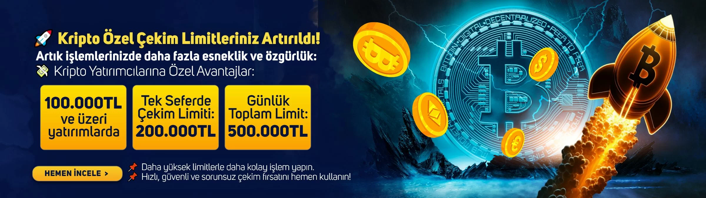 Vegabet kripto çekim limitleri artırıldı promosyon görseli