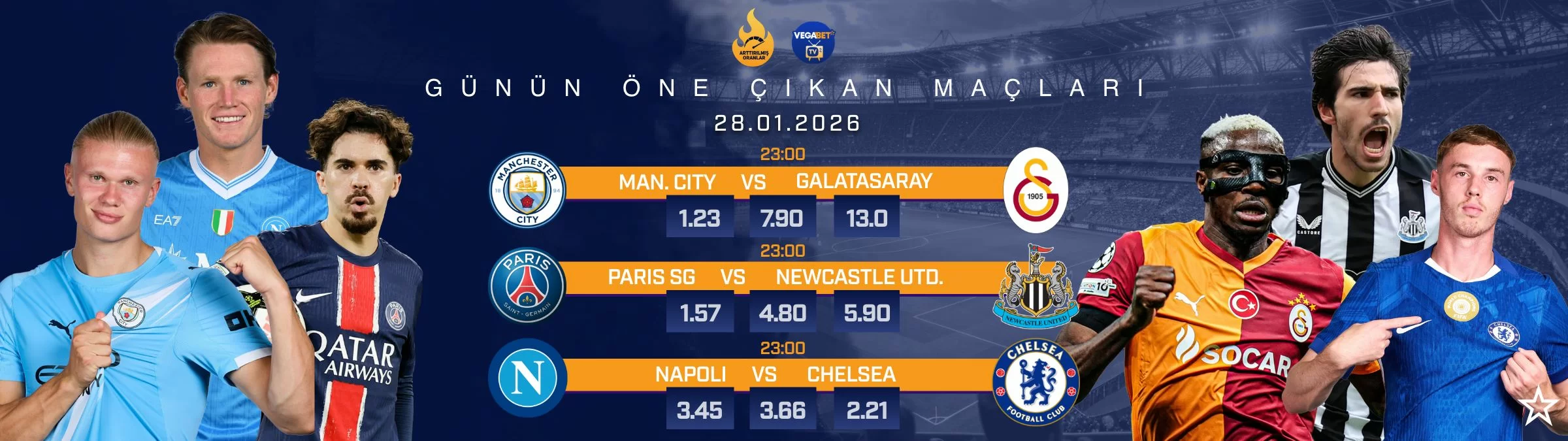 Vegabet öne çıkan maçlar ve oranlar panosu görseli
