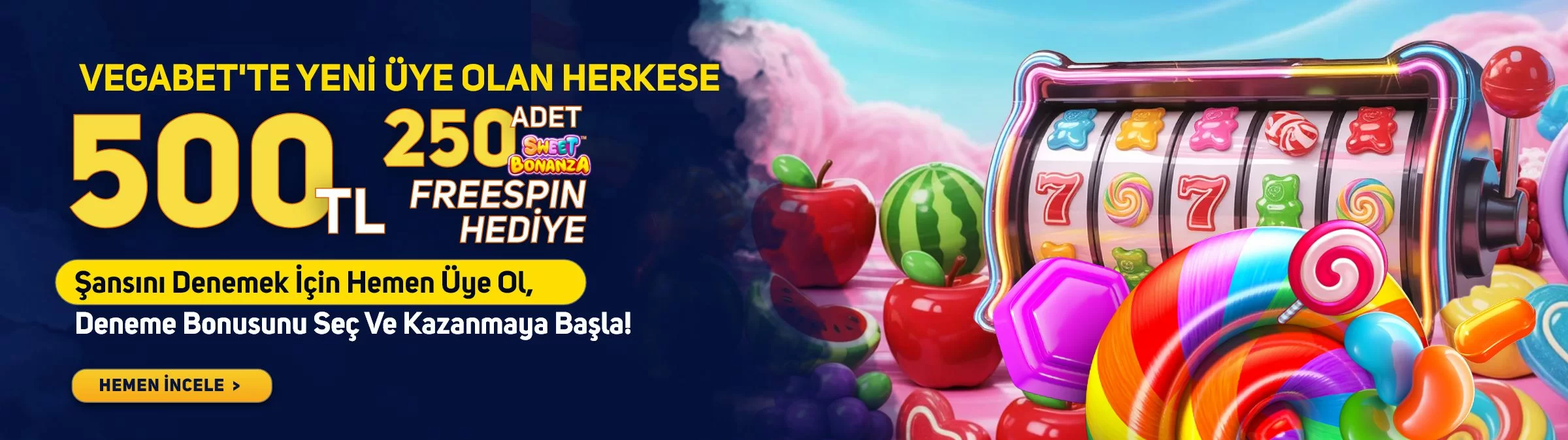 Vegabet yeni üyelere 500 TL ve 250 freespin hediye bonusu